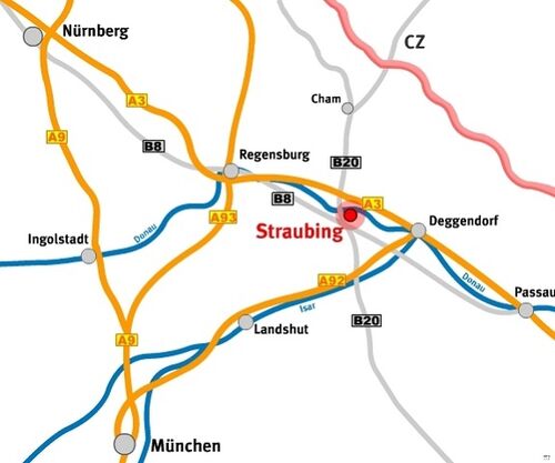 Lage der Stadt Straubing in der Region